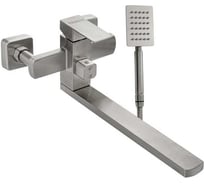 Смеситель для ванны САНАКС МАГНУС длинный излив, с дивертором на корпусе, квадратный корпус, из нержавеющей стали марки 304, сатин 9227