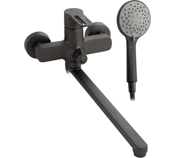 Смеситель для ванны САНАКС КОНСУЛ, длинный излив, с дивертором на корпусе, ручка с прорезью, графит 8970