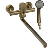 Смеситель для ванны САНАКС МАГНУС длинный излив, с дивертором на корпусе, из нержавеющей стали марки 304, бронза 92291