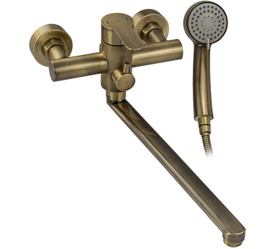 Смеситель для ванны САНАКС МАГНУС длинный излив, с дивертором на корпусе, из нержавеющей стали марки 304, бронза 92291