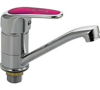 Смеситель для кухни и раковины САНАКС МайФайр поворотный излив 15 см, ручка с вставкой цвета фуксия, хром 87115