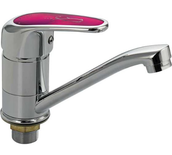 Смеситель для кухни и раковины САНАКС МайФайр поворотный излив 15 см, ручка с вставкой цвета фуксия, хром 87115