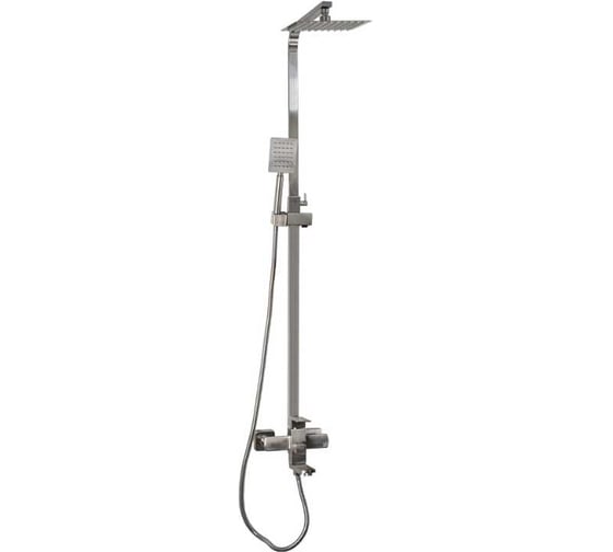 Смеситель + стойка душевая САНАКС тропический душ МАГНУС с двумя квадратными лейками, квадратный корпус, из нержавеющей стали марки 304, сатин 9247