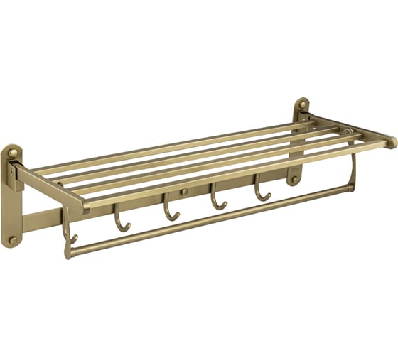 Полка для полотенец GFmark складная, с крючками, из нержавеющей стали, цвет матовое золото 1040-MG