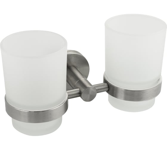 Стакан + стакан стеклянный матовый Gfmark с креплением к стене из нержавеющей стали, с круглым основанием, цвет сатин 80160