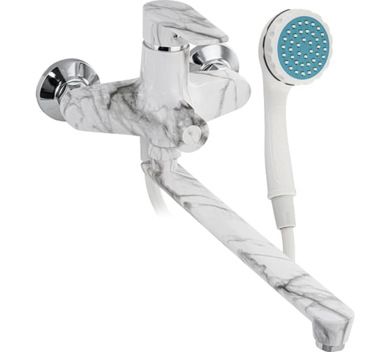 Смеситель для ванны Brimix длинный излив, шаровый, из высокопрочного АБС пластика, цвет белый МРАМОР. 556-M