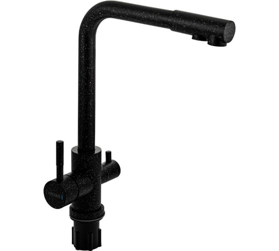 Смеситель кухонный САНАКС серия МАГНУС, Г-образный излив, шаровый, с двойным выпуском воды для фильтра, из нержавеющей стали марки 304, черный 91125