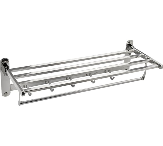 Полка для полотенец складная GFmark с крючками, из полированной нержавеющей стали марки SUS 304, цвет ХРОМ. 1040