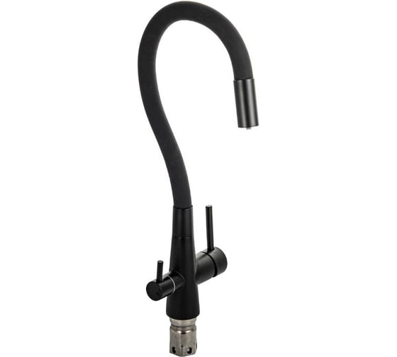 Смеситель кухонный САНАКС серия МАГНУС, С-образный гибкий черный излив, шаровый, с двойным выпуском воды для фильтра, из нержавеющей стали марки 304 черного цвета 91126