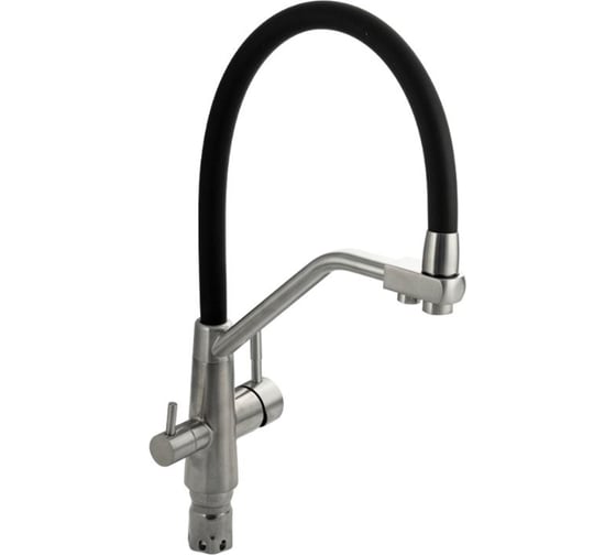 Смеситель кухонный САНАКС серия МАГНУС, С-образный гибкий излив - ЧЁРНЫЙ с фиксацией на жёстком изливе, шаровый, с двойным выпуском воды для фильтра, из нержавеющей стали марка 304 91119