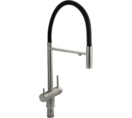 Смеситель кухонный САНАКС серия МАГНУС, С-образный гибкий излив - ЧЁРНЫЙ, шаровый, с двойным выпуском воды для фильтра, из нержавеющей стали марка 304 91118