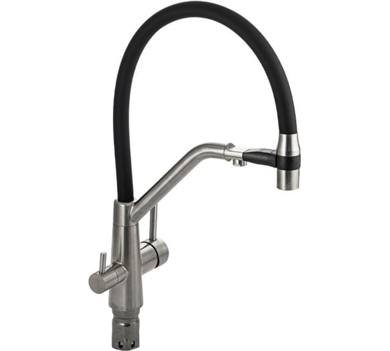 Смеситель кухонный САНАКС серия МАГНУС, С-образный гибкий излив - ЧЁРНЫЙ с магнитной фиксацией на жёстком изливе, шаровый, с двойным выпуском воды для фильтра, из нержавеющей стали марка 304 91127