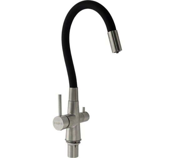 Смеситель кухонный САНАКС серия МАГНУС, С-образный гибкий излив, ЧЁРНЫЙ, шаровый, с двойным выпуском воды для фильтра, из нержавеющей стали марки 304 91117
