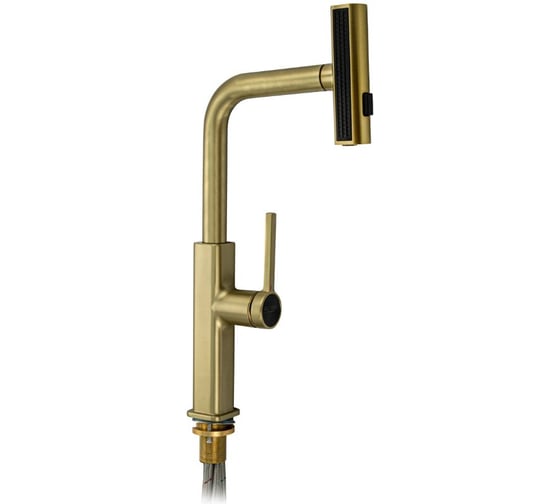 Смеситель кухонный САНАКС серия МАГНУС, шаровый, Г - образный излив вытяжной, корпус из латуни цвет матовое золото 8265