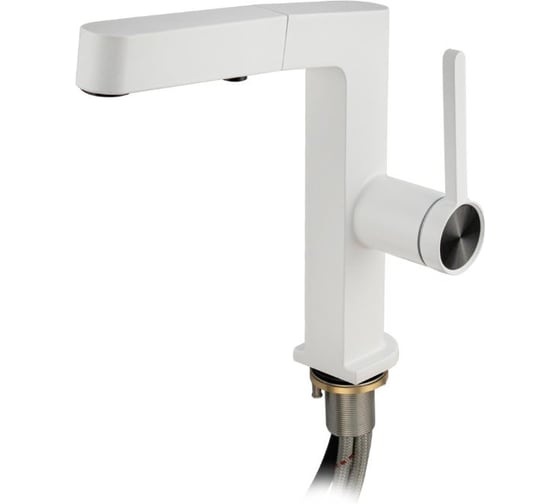 Смеситель кухонный САНАКС серия МАГНУС, шаровый, Г - образный излив вытяжной, корпус из латуни белого цвета 8233