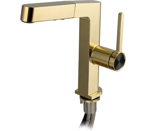 Смеситель кухонный САНАКС серия МАГНУС, шаровый, Г - образный излив вытяжной, корпус из латуни под цвет глянцевого золота 8230