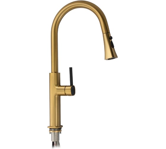 Смеситель кухонный САНАКС серия МАГНУС, шаровый, С - образный излив вытяжной, корпус из латуни под цвет матового золота 8237