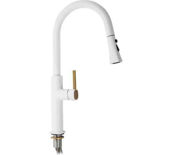 Смеситель кухонный САНАКС серия МАГНУС, шаровый, С - образный излив вытяжной, корпус из латуни белого цвета 8238