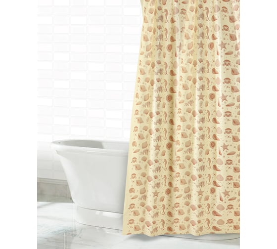 Занавес для ванной комнаты КОЛОРИТ 180х180см, Ракушки на бежевом 0-02/ 09-10 (упаковка 3 шт) 0-02/09-10