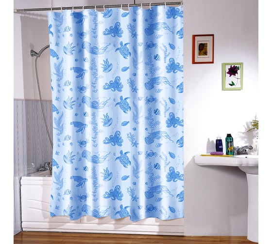 Занавес для ванной комнаты КОЛОРИТ 180х180см, Подводный мир синий 0-01/ 22-01 (упаковка 3 шт) 0-01/22-01