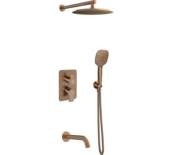 Встраиваемый смеситель для душа с изливом, тропическим и ручным душем Ramon Soler BLAUTHERM медь 941513RM300CUC
