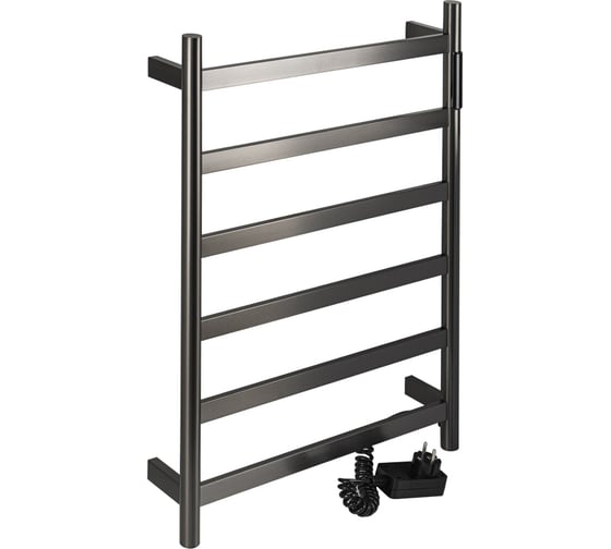 Полотенцесушитель электрический KRAFTTE ЛЕСЕНКА, 480 х 730 х 90 мм, на 6 перекладин, 75 W, 220V / 50 Hz, из нержавеющей стали, с таймером до 24 часов, цвет ГРАФИТ 44056