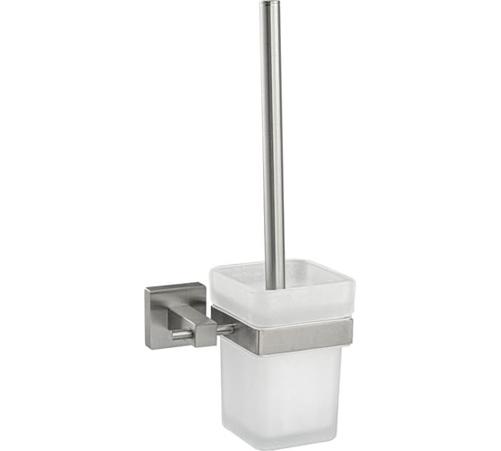 Ёрш для унитаза Gfmark со стеклянной колбой, с креплением к стене из нержавеющей стали, с квадратным основанием, цвет САТИН 87162