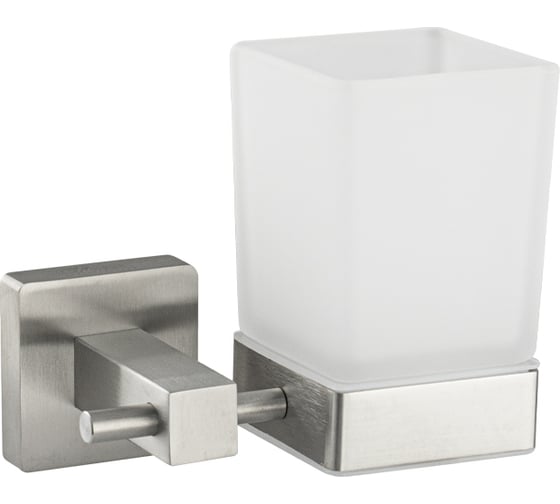 Стакан стеклянный матовый Gfmark с креплением к стене из нержавеющей стали, с квадратным основанием, цвет САТИН 87005