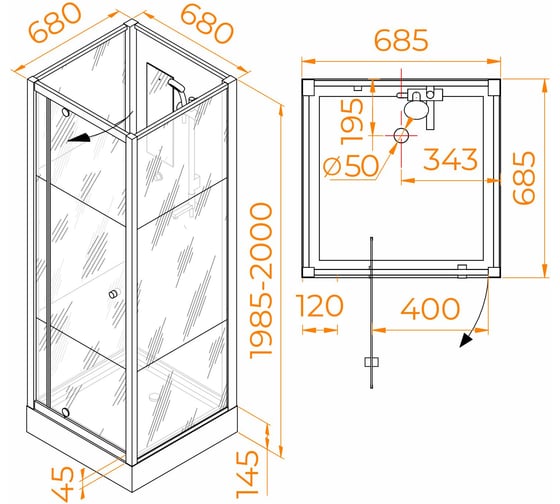 Душевая кабина RGW, 70×70×200 см, AN-207-B, квадрат/чёрный/Frost Line 6 мм 411320777-94