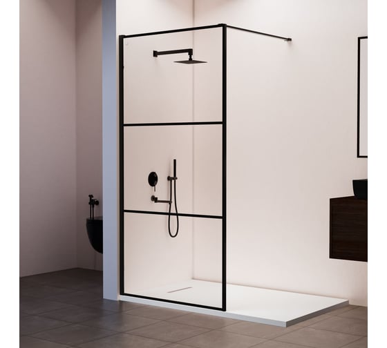 Душевая перегородка RGW 100x200 WA-09-B Чёрный/Прозрачное/8 мм 06100910-14