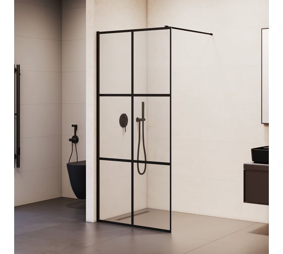 Душевая перегородка RGW, 70×200 см, WA-011-B, чёрный/прозрачное (принт)/8 мм, 35101170-84