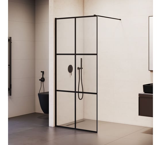 Душевая перегородка RGW 120x200 WA-011-B Чёрный/Прозрачное(Принт)/8 мм 35101112-84