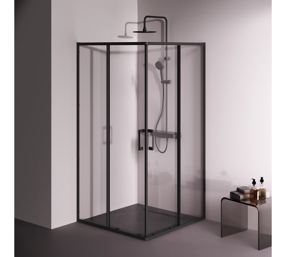 Душевое ограждение AM.PM Above 100x100 квадратное, раздвижные двери, профиль черный матовый, стекло прозрачное W9XG-403-100100-BT