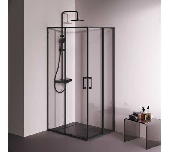 Душевое ограждение AM.PM Above 100x80, прямоугольное, раздвижные двери, профиль черный матовый, стекло прозрачное W9XG-403-10080-BT