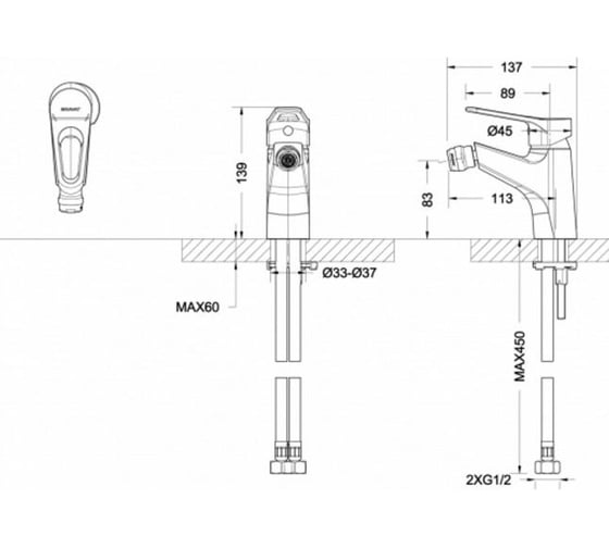Смеситель для биде Bravat Eco-D хром F393158C 00-00021204