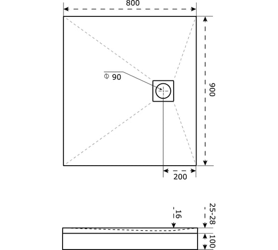 Литьевой поддон GooD DooR Essentia 2 белый, 1000x800 (слив по ЦДС) ЛП00216