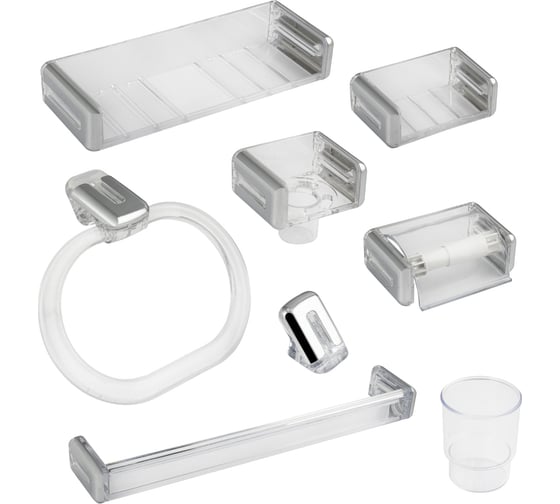Набор в ванную Санакс из 8 предметов, прозрачный, хромированный, из АБС пластика 1240
