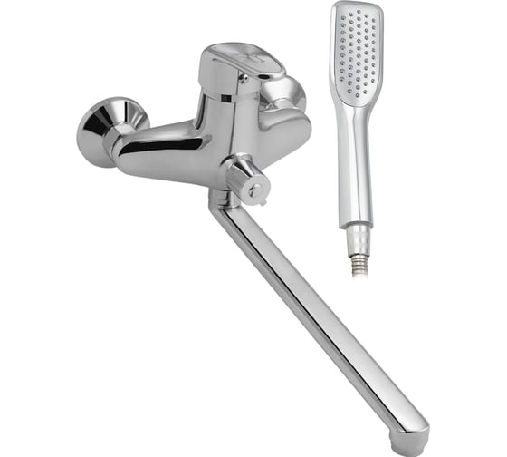 Смеситель в ванную Brimix длинный излив с дивертором на корпусе, шаровый, с сатеновой ручкой 2070