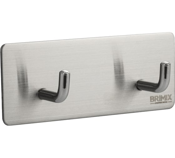 Крючок двойной на планке Brimix высокопрочный, самоклейка без сверления, из нержавеющей стали SUS 304 538