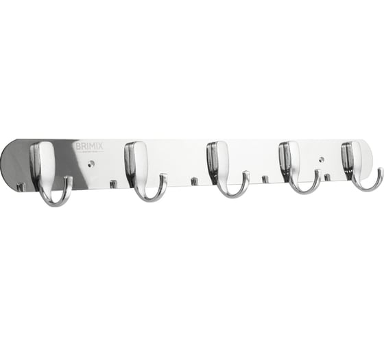 Крючок для полотенца на планке Brimix 5 шт, нержавеющая сталь, хромированная 575