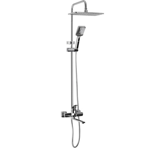 Смеситель + стойка душевая FABIA тропический душ хромированный, с двумя лейками, с длинным изливом, корпус - латунь 9675