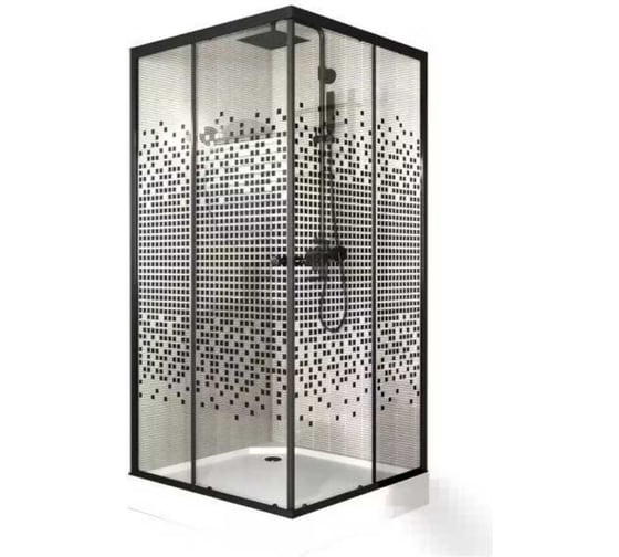Душевой уголок Bauedge BAU Stil квадратный с поддоном 100x100х195, прозрачное закаленное стекло с черным рисунком TY0042