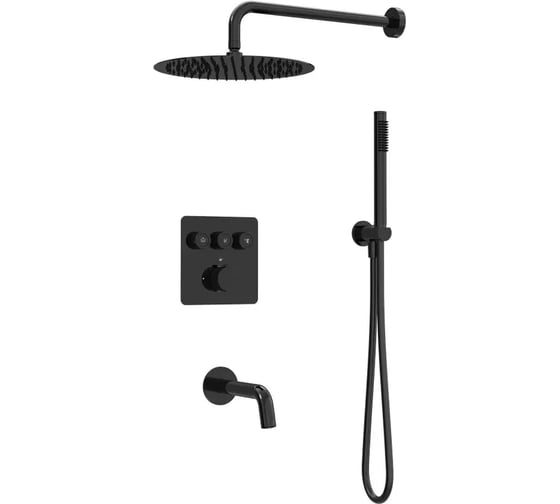 Душевая система скрытого монтажа для ванны и душа  Tissage  на 3 потока (комплект с монтажным блоком), Черный глянец Milleau TERMO 3SBIT/801-GB