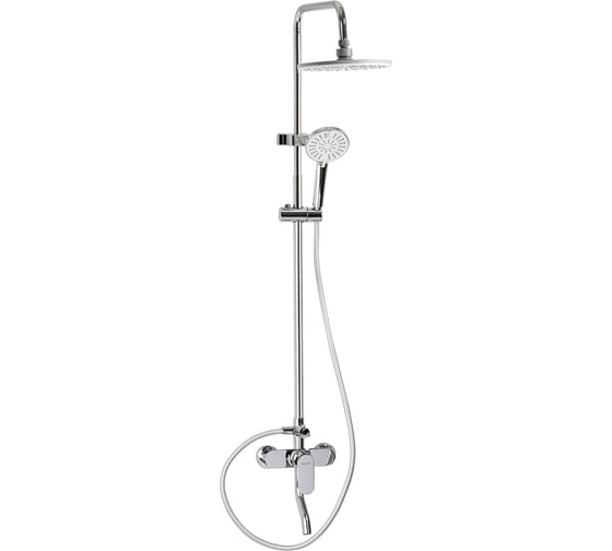 Смеситель + стойка душевая тропический душ Санакс МАГНУС с двумя круглыми лейками, овальный корпус, цвет ХРОМ 8476