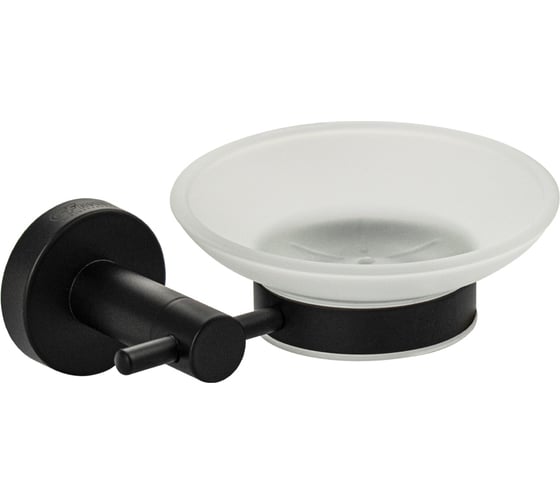 Мыльница стеклянная с креплением к стене GFmark из нержавеющей стали, на круглом основании, цвет черный 82004