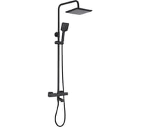 Смеситель + стойка душевая тропический душ GFmark с ТЕРМОСТАТОМ, с двумя лейками, черного цвета 3103
