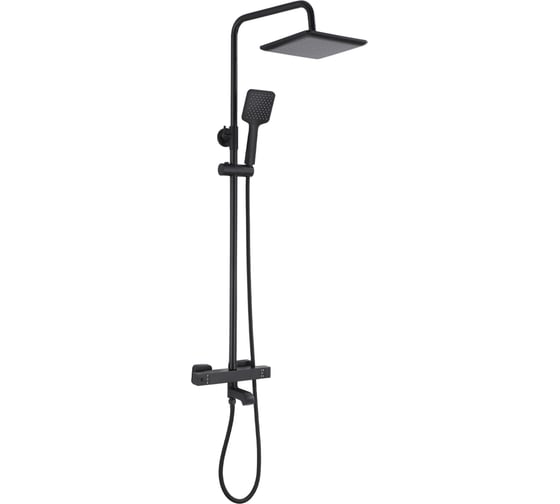 Смеситель + стойка душевая тропический душ GFmark с ТЕРМОСТАТОМ, с двумя лейками, черного цвета 3103