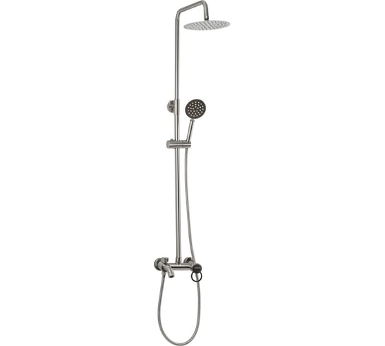 Смеситель + стойка душевая тропический душ Brimix с двумя круглыми лейками, латунный корпус, цвет САТИН 3085