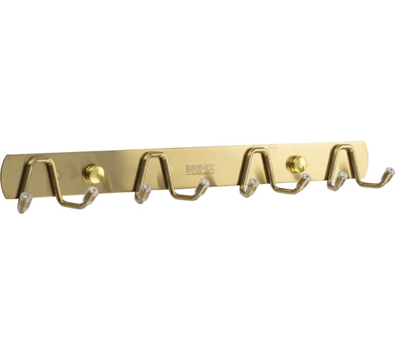 Крючок для полотенца на планке Brimix 8 шт, из нержавеющей стали, с силиконовыми наконечниками, цвет матовое золото 5834