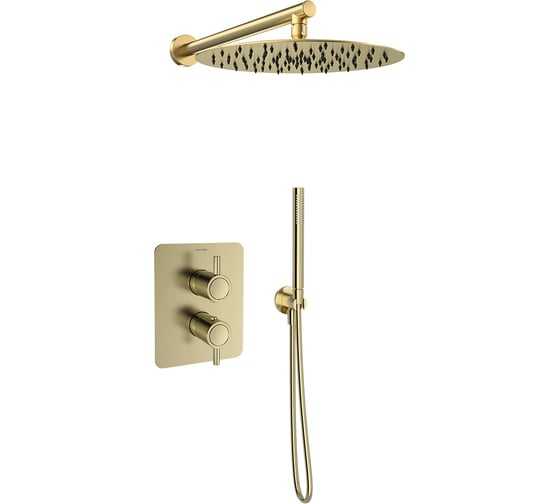 Встраиваемый термостатический смеситель для душа Ramon Soler ODISEA на 2 выхода с тропическим и ручным душем, золото K3987022OC